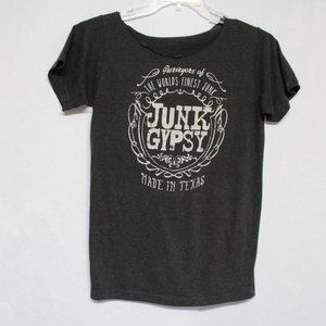 Women's Junk Gypsy Short Sleeve Black & White Distressed Neck No Size Tee Shirt